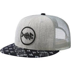 Heather Grey and Black 100% cotton shell & 100% polyester Flat Brim Trucker Cap